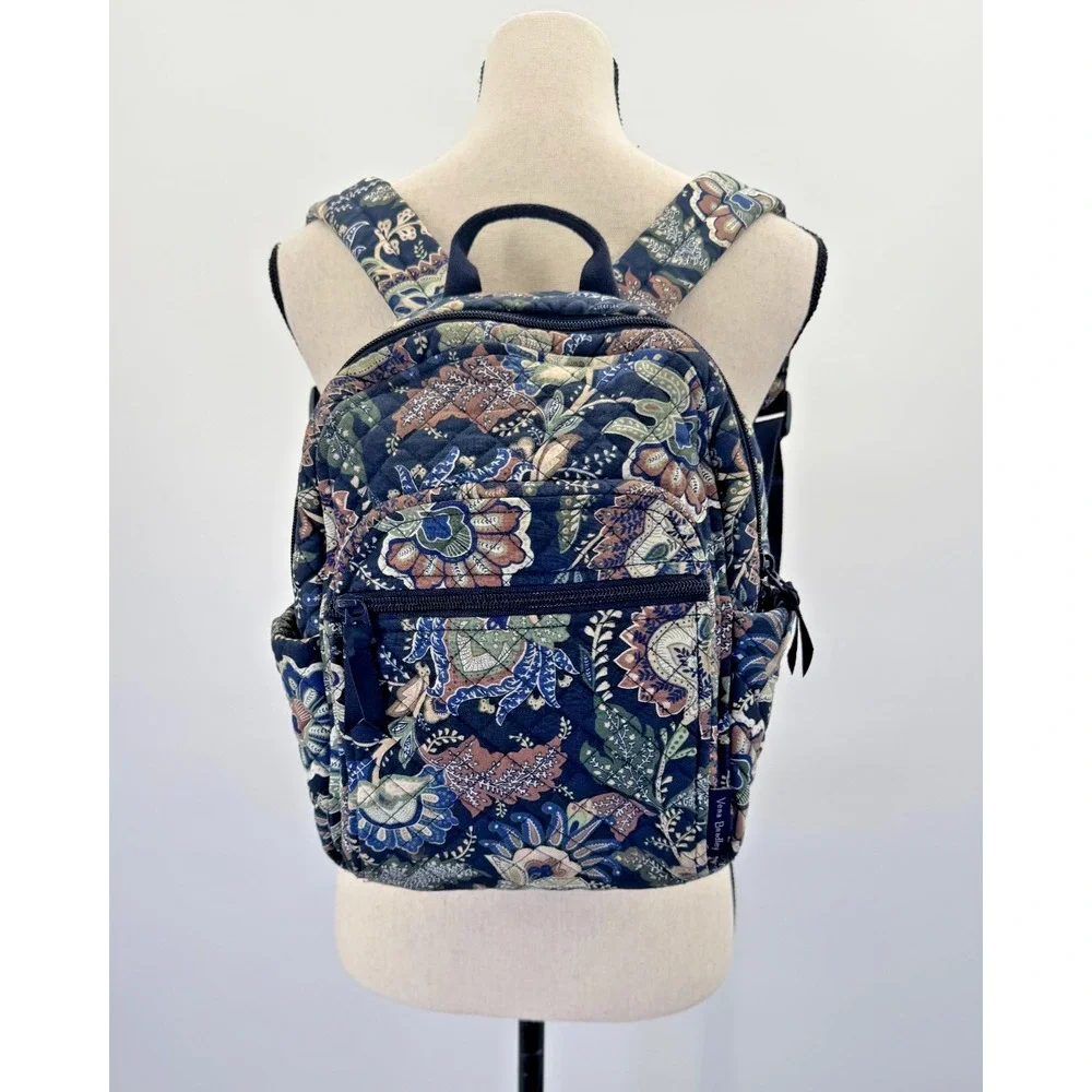 Vera Bradley Java Navy Camo Floral Paisley Small Quilted Backpack Retired Travel
